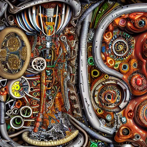 Image similar to realistic detailed image of the inside of a living biomechanical valve body, very intricate colorful masterpiece, hd photo