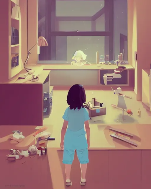 Image similar to a little girl is doing a science experiment. clean cel shaded vector art. minimalist illustration art by lois van baarle, artgerm, helen huang, petros afshar by makoto shinkai and ilya kuvshinov, rossdraws