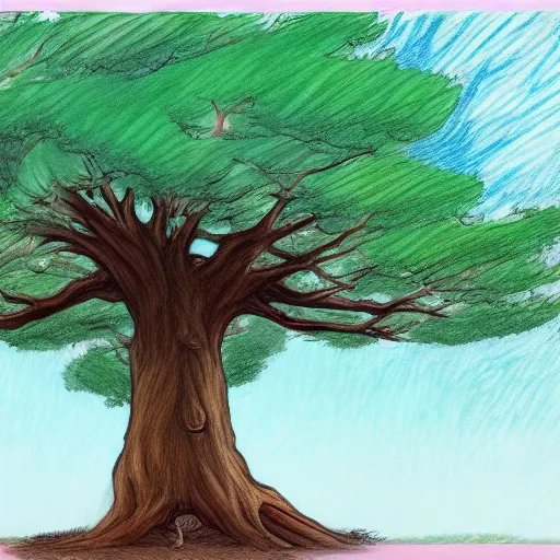 Prompt: big tree in anime drawing style