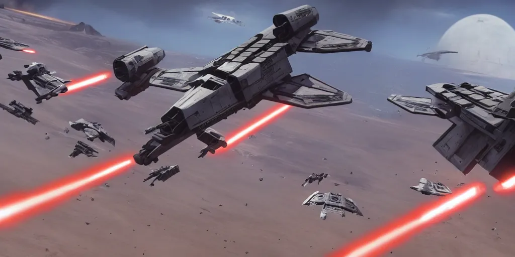 Image similar to screenshot of xwings, on sullust, ea star wars battlefront 2015, space ship battle