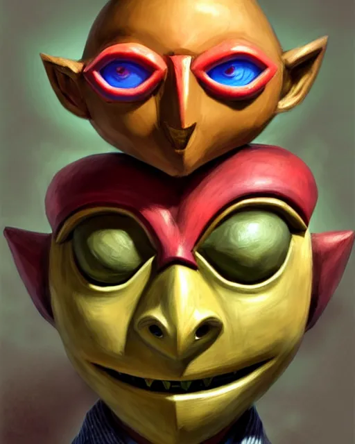 Prompt: character concept art of the happy mask salesman from the legend of zelda : majora's mask | | handsome - fine - face, pretty face, realistic shaded perfect face, fine details by stanley artgerm lau, wlop, rossdraws, james jean, andrei riabovitchev, marc simonetti, and sakimichan, tranding on artstation