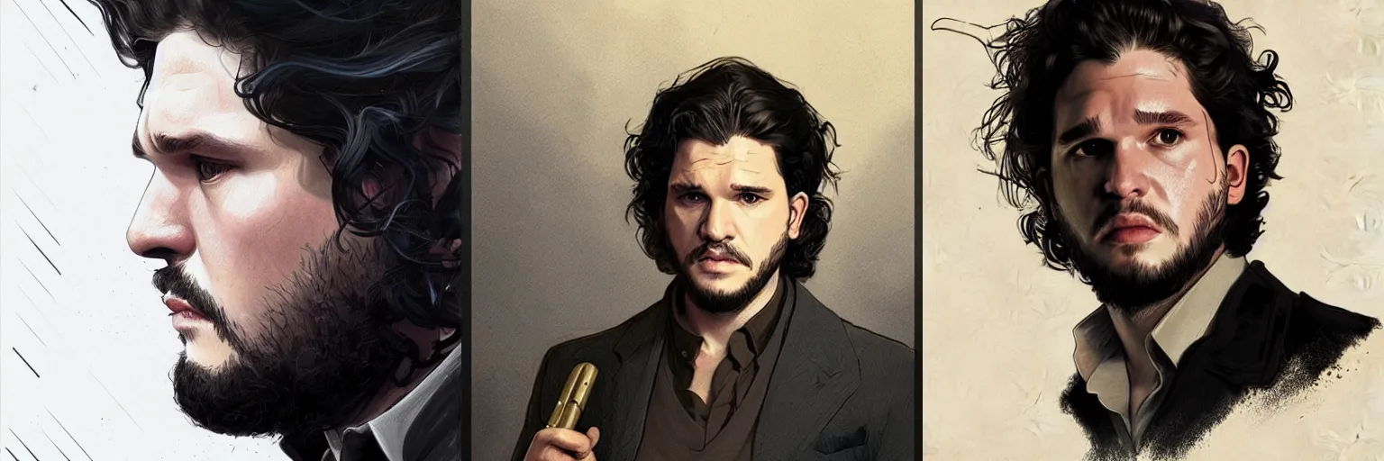 Prompt: portrait of Kit Harington as a detective, highly detailed, digital painting, artstation, concept art, sharp focus, illustration, art by artgerm and greg rutkowski and alphonse mucha