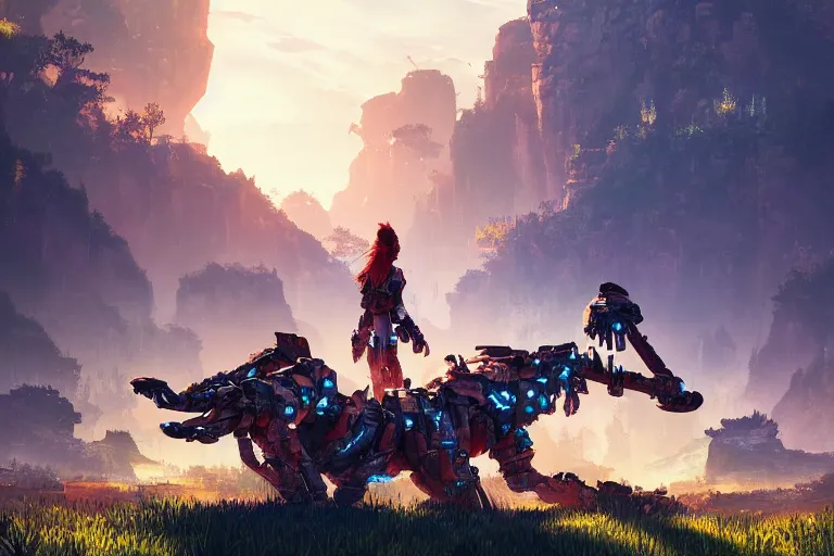 Image similar to tideripper machine mecanical creature robot of horizon forbidden west horizon zero dawn radiating a glowing aura global illumination ray tracing hdr fanart arstation by ian pesty and alena aenami artworks in 4 k