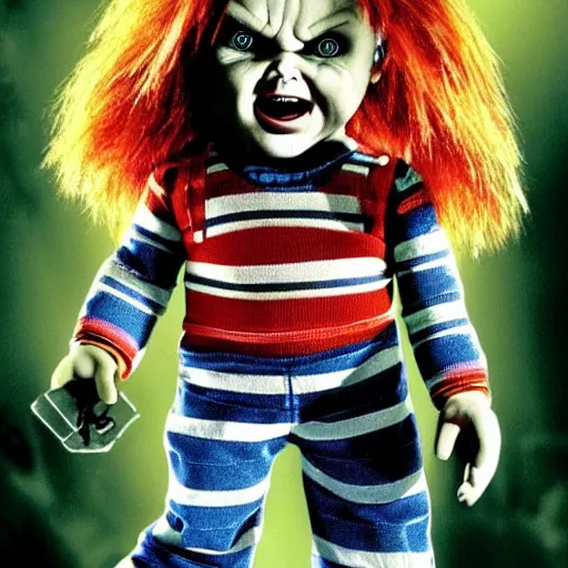 Image similar to Chucky the killer doll from the movie Child's Play VS Chucky epic movie poster