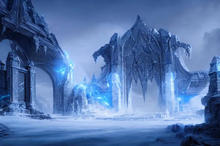 Prompt: a very detailed concept art of epic gates to frost, trending on artstation, digital art, 4 k, hyper realistic, octane render, sharp focus