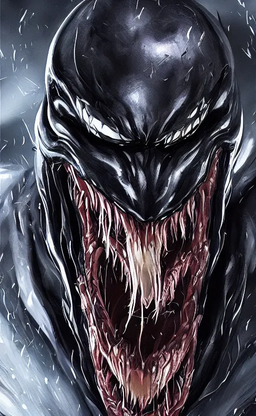 Image similar to venom combined with batman, venomized, creepy art, hyperrealistic art, digital art, cinematographic, concept art, artstation, 8 k