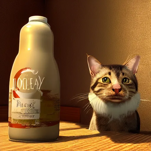 Image similar to realistic lovely tabby cat drinks milk!!!, in game pathologic 2, digital art, unreal engine, cinematic composition, sharp, details, hyper - detailed, hd