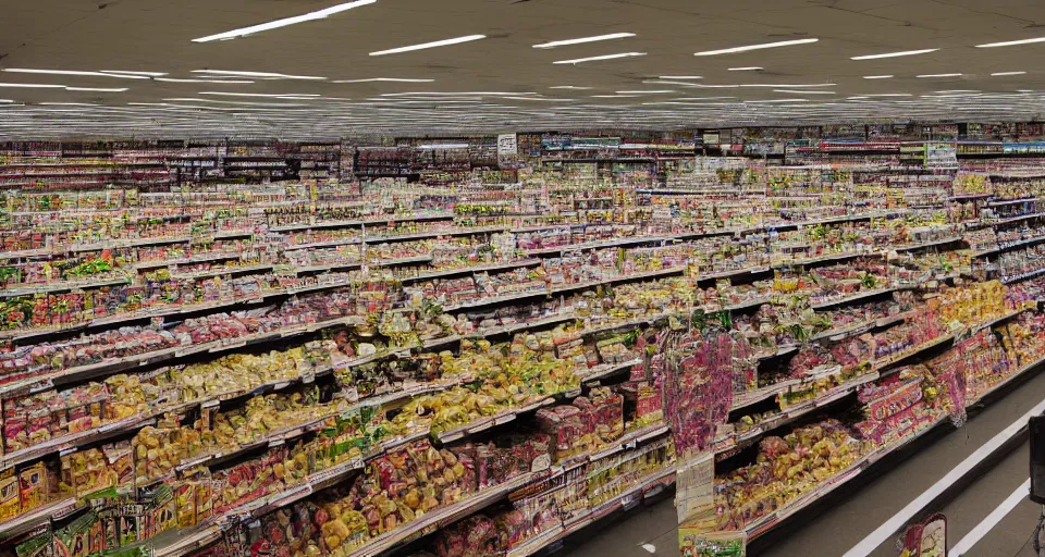 Prompt: a photography of a supermarket full of people by andreas gursky