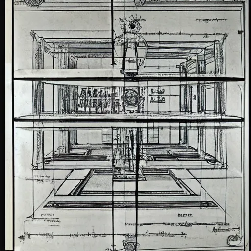 Image similar to a blueprint of time machine by da vinci