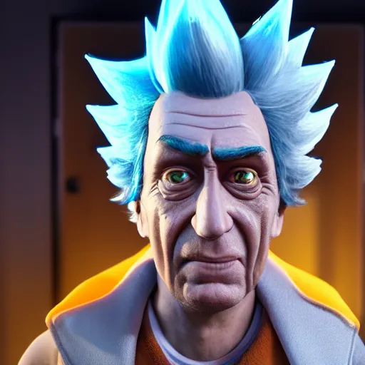 Prompt: rick sanchez created in unreal engine 5 meta humans, 4k, high detail, high-resolution photograph, professional photography, ultra-detail