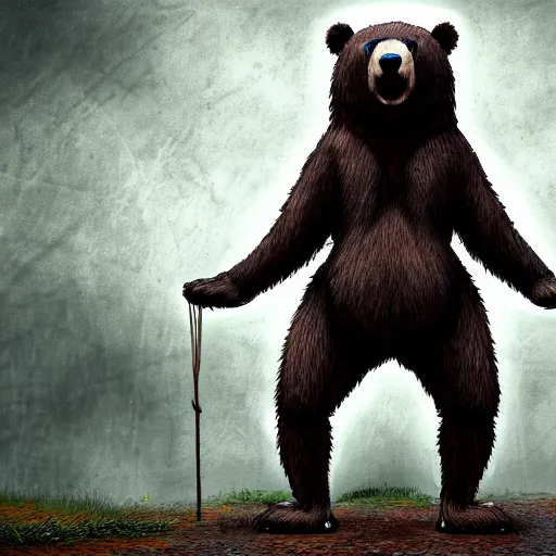 Prompt: an anthropomorphic bear creature standing menacingly, highly detailed digital art