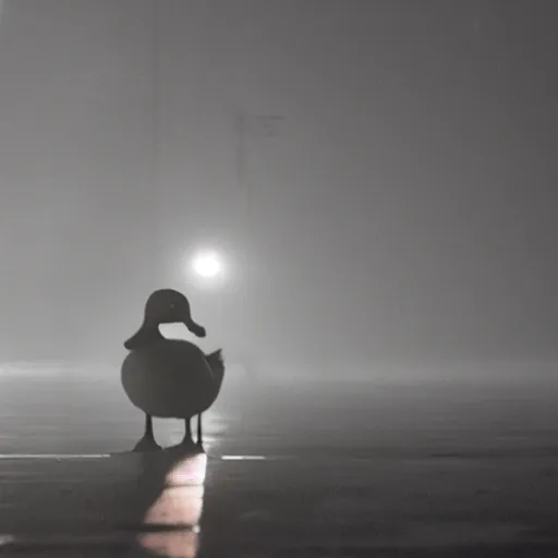 Image similar to close - up of a lonely duck under a street light, fog, still from a movie by bong joon - ho