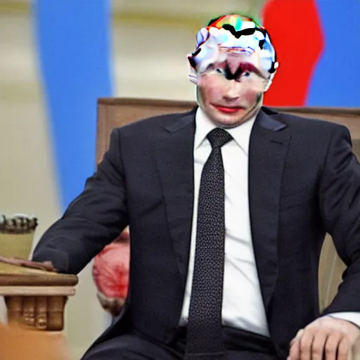 Image similar to Vladimir Putin dressed as a clown,