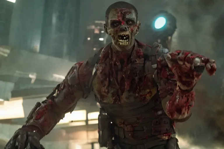 Image similar to film still of zombie zombie Sam Wilson Falcon in new avengers movie, 4k
