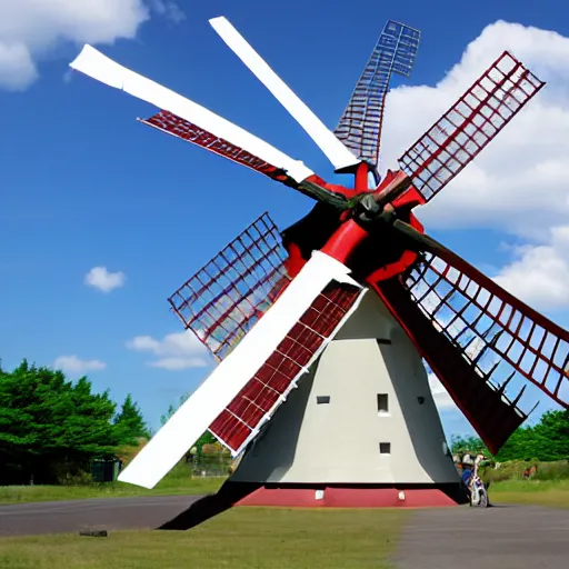 Prompt: gundam as dutch windmill in gundam anime, gundam is windmill shaped, dutch windmill gundam