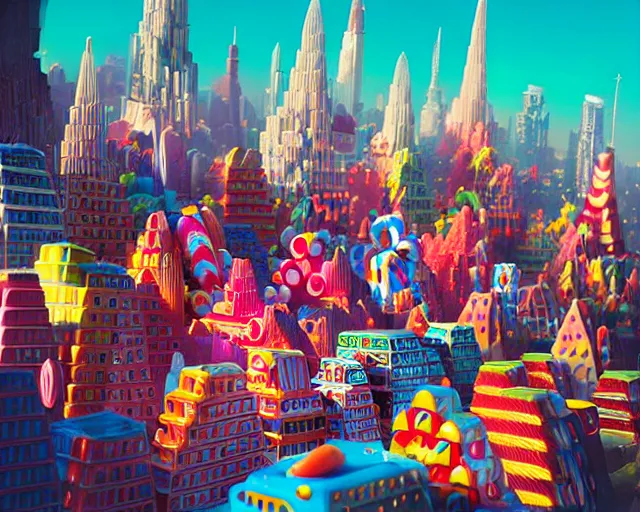 Image similar to Candy city, a city made of candy, sharp focus, toy photography by Artgerm and Greg Rutkowski and WLOP