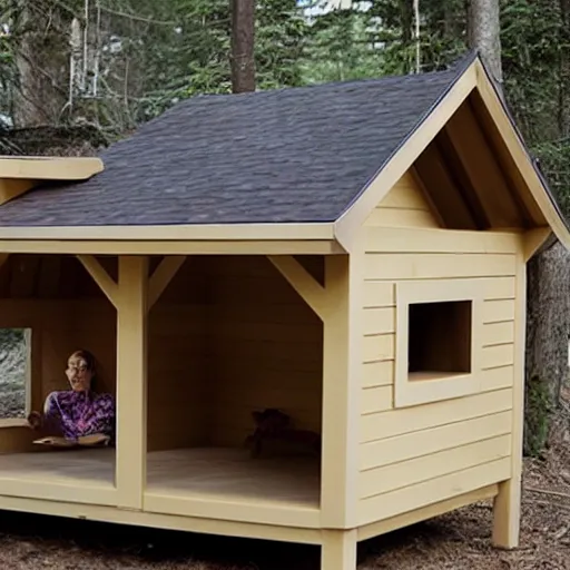 Image similar to hgtv show where a married couple designs a luxury doghouse