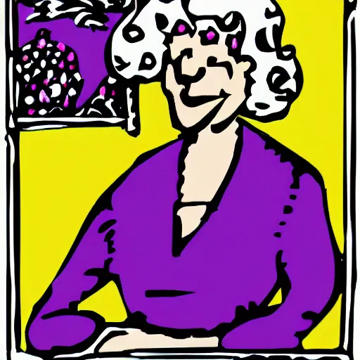 Prompt: Clipart of a Trendy grandmother in the style of an illustrated postcard