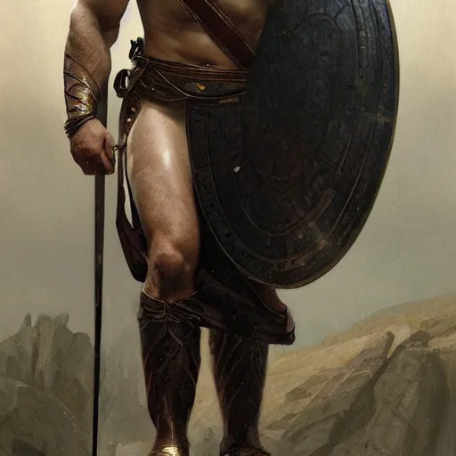 Image similar to Henry Cavill as a Greek gladiator, gorgeous, amazing, muscular, intricate, highly detailed, digital painting, artstation, concept art, sharp focus, illustration, art by greg rutkowski and alphonse mucha