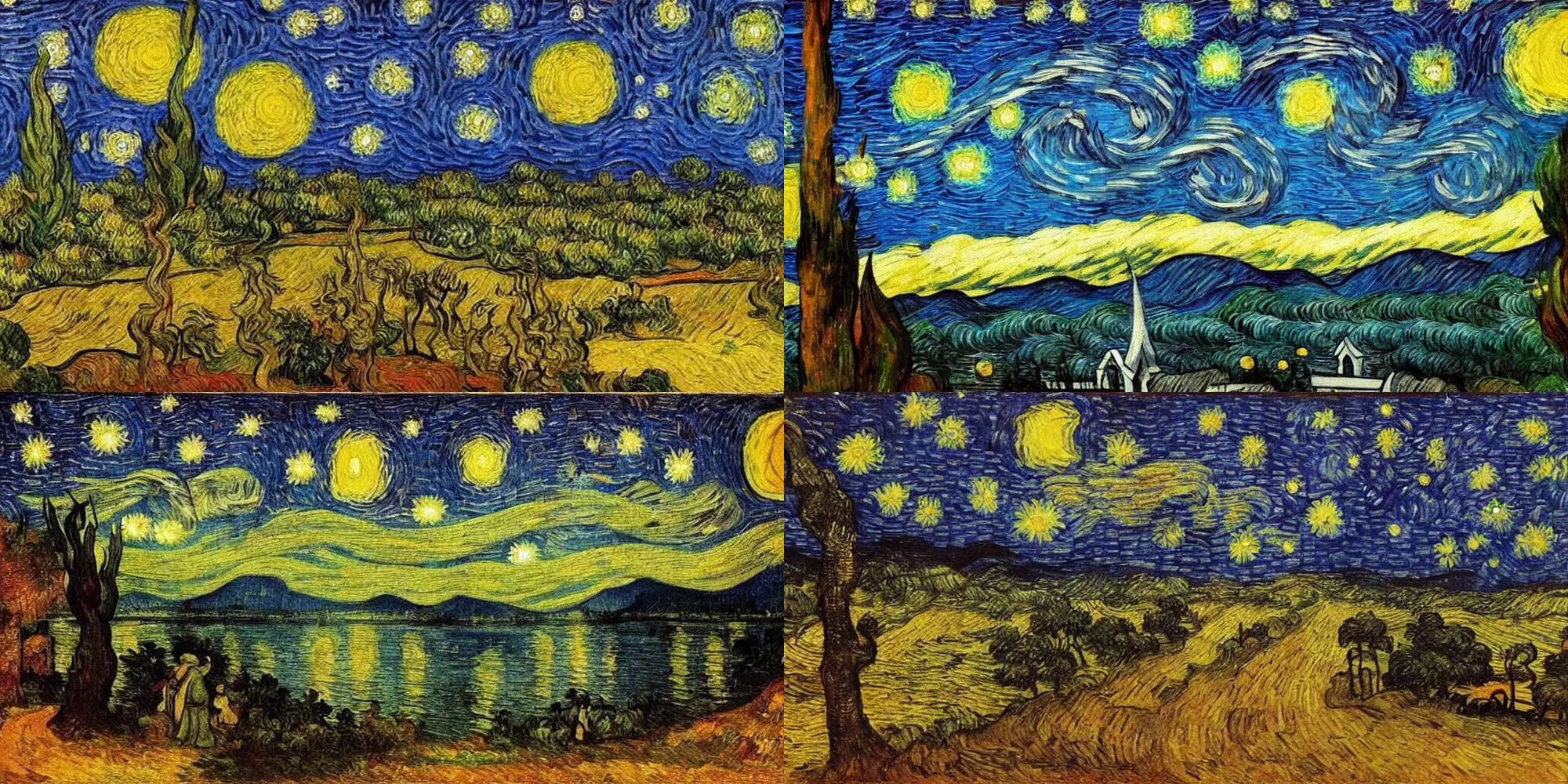 Prompt: a collaborative painting of kerala by leonardo da vinci and van Gogh, starry nights