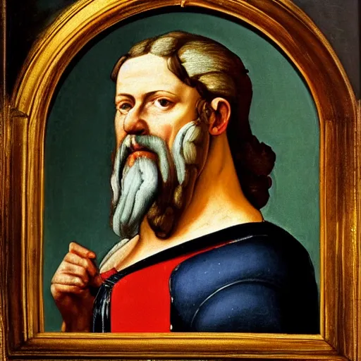 Prompt: a renaissance style portrait painting of Zeus