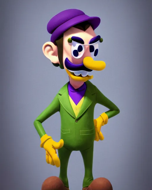 Prompt: an epic comic book style full body portrait painting of Waluigi, elegant, character design by Mark Ryden and Pixar and Hayao Miyazaki, unreal 5, DAZ, hyperrealistic, octane render, cosplay, RPG portrait, dynamic lighting, intricate detail, summer vibrancy, cinematic