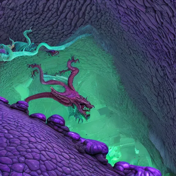 Image similar to detailed shot of inside a cavernous living stomach of a goddess, the walls purple and pulsing, lots of acid pooling up on the floor, digesting and dissolving a small dragon as it thrashes in acid, food pov, micro pov, vore, digital art, furry art, anthro art, high quality, 8k 3D realistic, macro art, micro art, Furaffinity, Deviantart, Eka's Portal, G6