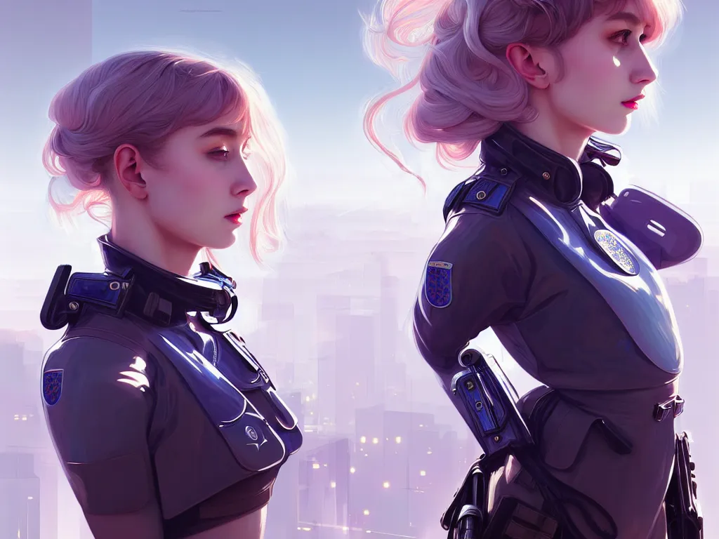 Image similar to portrait futuristic england police uniform girl, at future neon light rooftop, ssci - fi and fantasy, intricate and very very beautiful and elegant, highly detailed, digital painting, artstation, concept art, smooth and sharp focus, illustration, art by tan zi and ayanamikodon and alphonse mucha and wlop