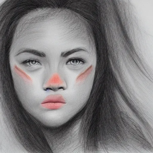 Prompt: a beautiful girl face faded with moutains, drawing