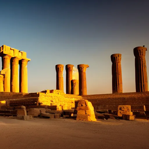 Image similar to a beautiful award winning photo of An ancient Egyptian temple, golden hour, very detailed and sharp, 4k cinematic