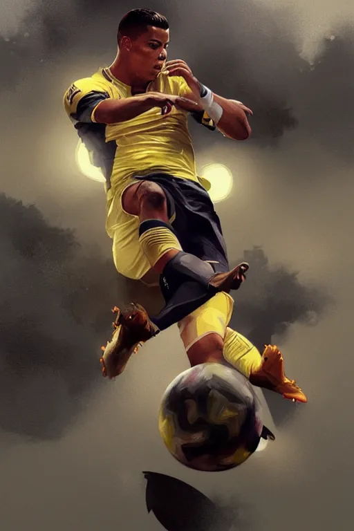 Image similar to ronaldo luis nazario da lima, football player, moonlight, haze, low contrast, digital painting, artstation, concept art, smooth, sharp focus, illustration, art by artgerm and greg rutkowski and alphonse mucha