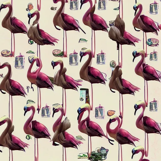 Prompt: the flamingo cafe, internetcore plunderphonic collage album cover, bird music, meme trending on artstation