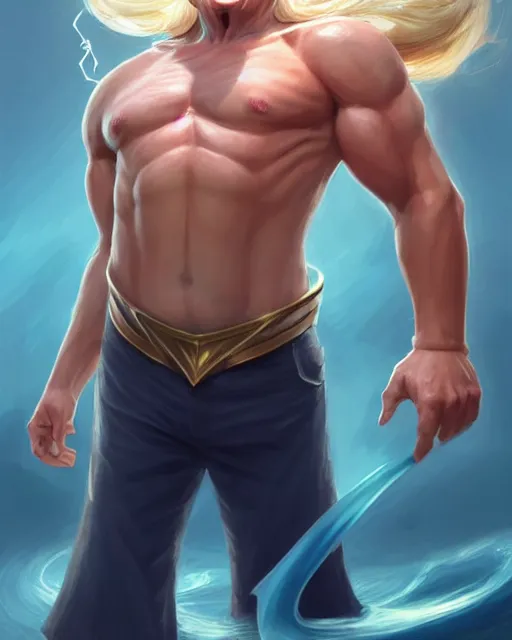 Prompt: character concept art of donald trump as poseidon in a dynamic pose | cute - fine face, pretty face, realistic shaded perfect face, fine details by stanley artgerm lau, wlop, rossdraws, james jean, andrei riabovitchev, marc simonetti, and sakimichan, tranding on artstation