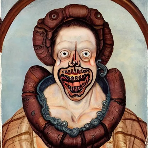 Prompt: gross monster male ugly disgusting renaissance with bugs and squid arms on face portrait painting