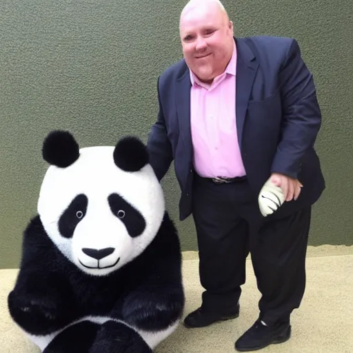 Image similar to Stuffed panda kicking a tall fit French man