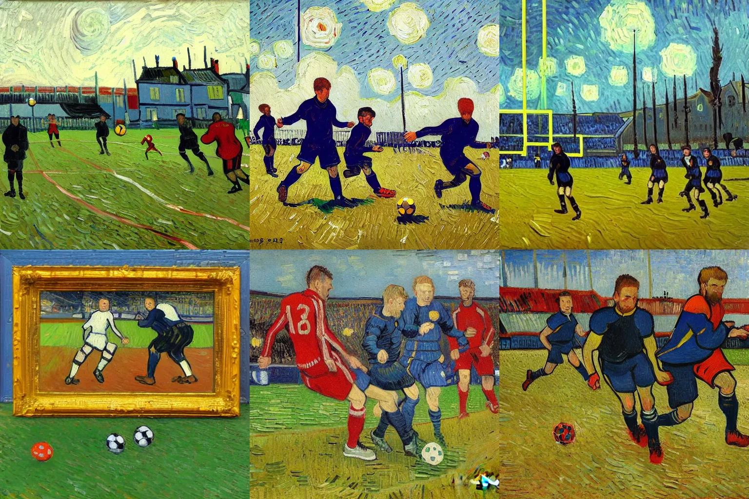 Image similar to football match, oil painting, van gogh style