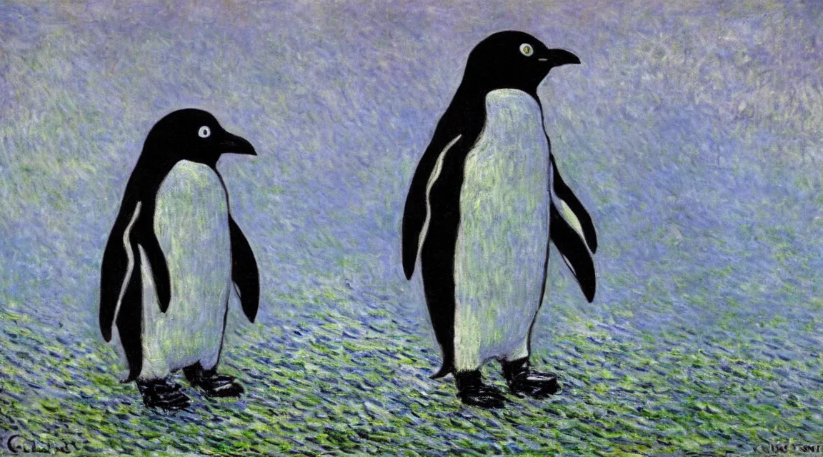 Prompt: Linux Tux penguin wallpaper painted by Claude Monet