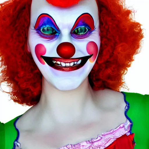 Prompt: female clown girl clowngirl. in the style of. highly realistic