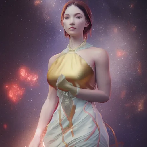 Image similar to a birthday cake made of the fabric of space, art by artgerm and greg rutkowski and alphonse mucha, concept art, octane render, unreal engine 5, highly detailed, high quality, 8 k, soft lighting, realistic face, path traced