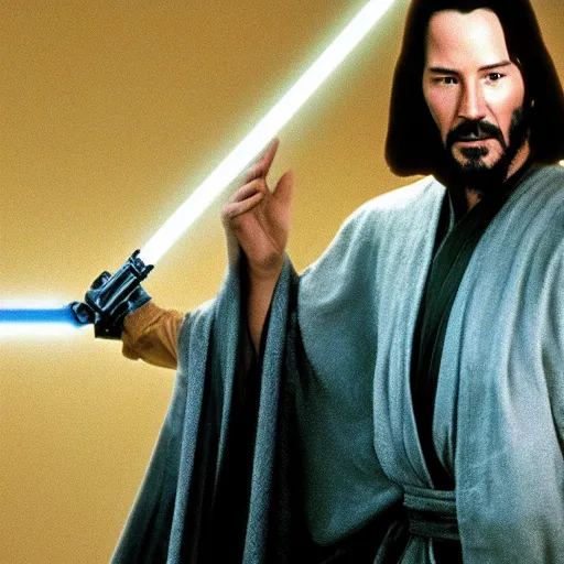 Prompt: Keanu Reeves playing Obi-Wan Kenobi in the prequel trilogy