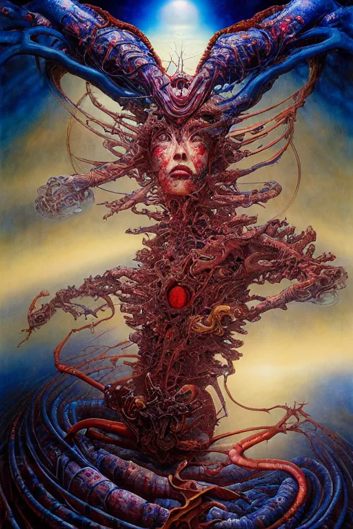 Prompt: a tall, fleshy person with extra limbs, hovering in the air, extraterrestrials reach for him from below, rich colours, Ayami Kojima, Karol Bak, Greg Hildebrandt, mark brooks, hauntingly surreal, highly detailed painting by Katsuhiro Otomo, part by Adrian Ghenie, part by Gerhard Richter, Soft light 4K