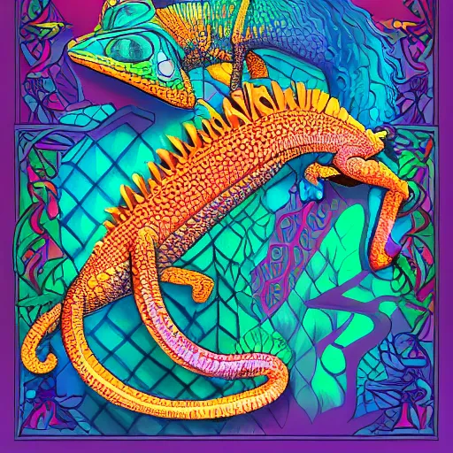 Image similar to chameleon changing colors, d & d style, trending on artstation, colorful, intricate, art by aurore folny