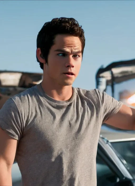 Image similar to film still of Dylan O'Brien as Brian O'Conner in Fast & Furious, 4k