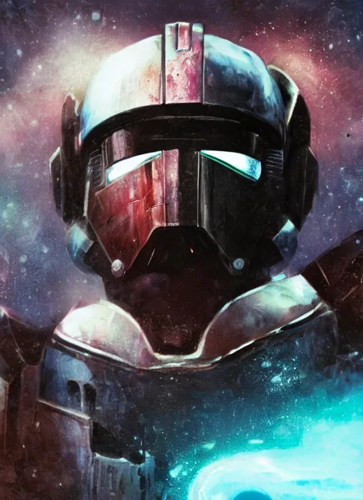 Prompt: Robot Suit, Judge Dredd, Half Face, Samus Aran, Colorful, Space Background, Human Jaw, Mouth, Half Helmet, Visor, Bust, Concept Art, Storm Trooper, Vader, Dark Helmet, Helmet, Dredd, Karl Urban, Sylvester Stallone, Profile, High Detail, 2D art, Artstation, Neon lights, Sci-fi, Space suit, Luis Nieves Sr, Makoto Kano, Metroid