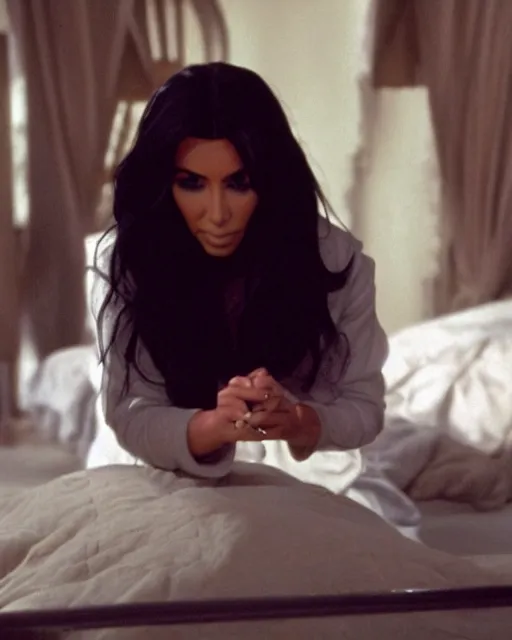 Prompt: film still of kim kardashian in the exorcist,