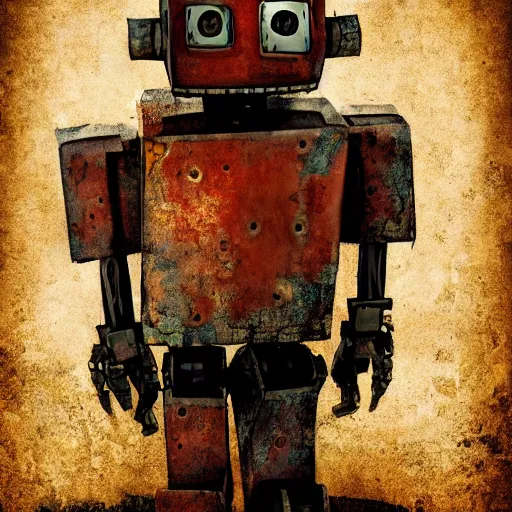 Image similar to old friendly rusted robot, portrait, 4 k