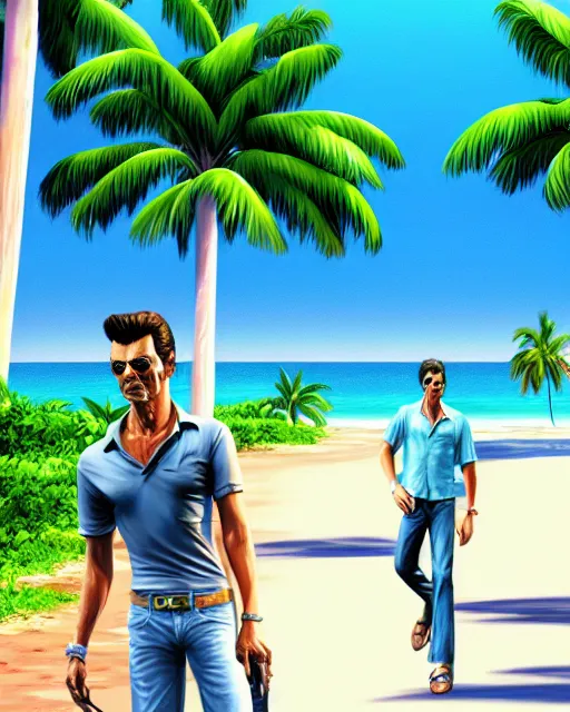 Prompt: tommy vercetti concept art, illustration, sketch, award - winning photo, smooth, 4 k hdr, high definition