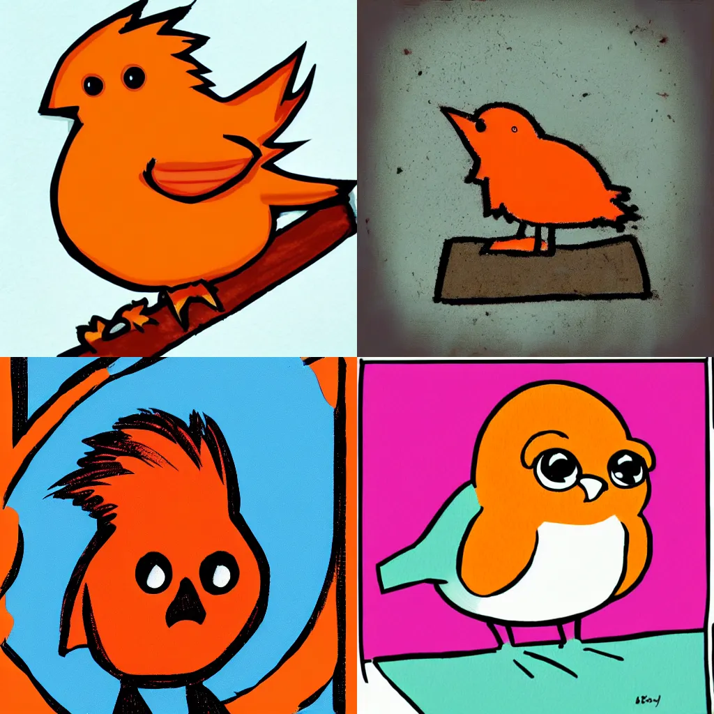 Prompt: a cute fluffy orange small bird, comic book style