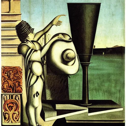 Image similar to Artwork by Giorgio de Chirico of The Sanguinary Grail.