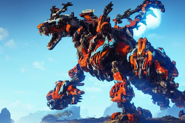 Image similar to fireclaw machine mecha animal beast robot of horizon forbidden west horizon zero dawn bioluminiscence global illumination ray tracing hdr fanart arstation by sung choi and eric pfeiffer and gabriel garza and casper konefal